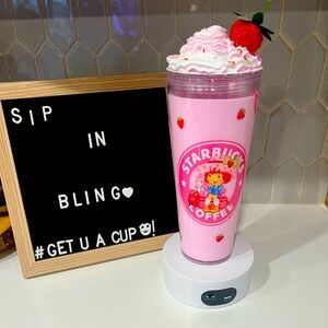 Starbucks Pink Tumbler with Strawberry Topper